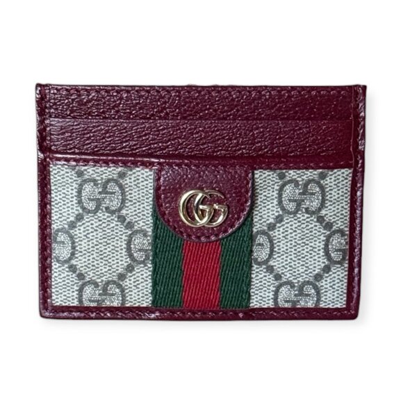 Gucci Ophidia GG Supreme Card Holder Burgundy Leather Trim | NWOT - Picture 2 of 5